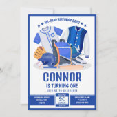 All Star Atleet Honkbal Blauw Verjaardag Kaart (Voorkant)