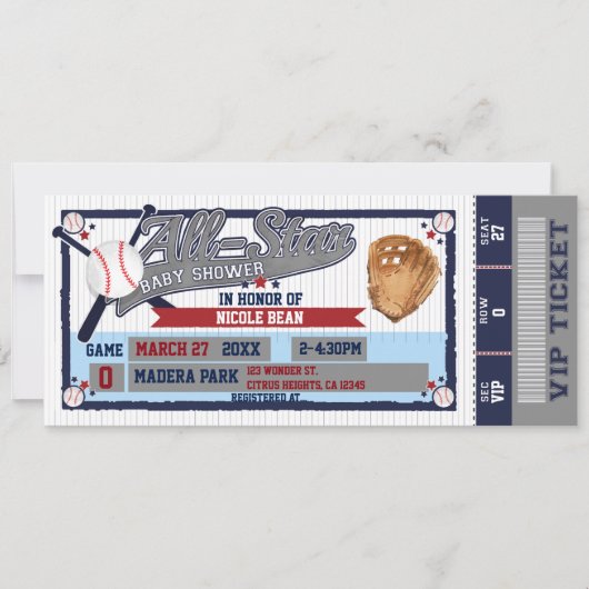 All Star Baseball Baby shower Ticket Invitation Kaart (Voorkant)