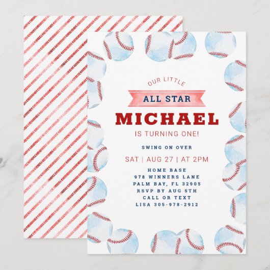 All-Star Baseball verjaardagsfeestje uitnodiging (Voorkant / Achterkant)