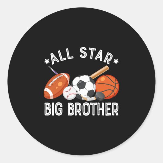 All Star Big Brother Of The Birthday Sketll Soccer Ronde Sticker (Voorkant)