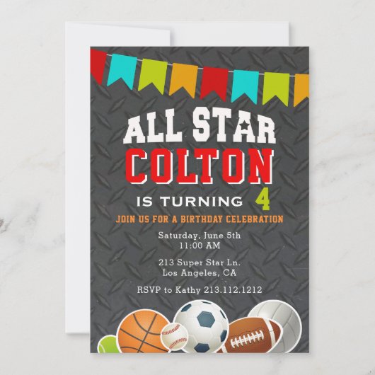 All Star Boys Sports Anniversaire Fête Invitation (Devant)