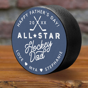 All Star Hockey Papa Happy Vaderdag Gift Hockey Puck