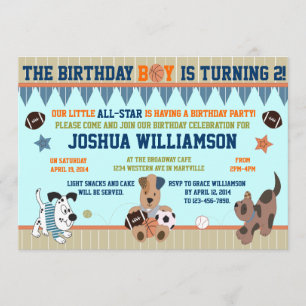 All-Star Puppies Boy Birthday Party Invitation Kaart