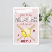 All-Star Softball Classroom Valentijnsdag Kaart (Staand voorkant)