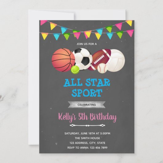 All star sport girl party Invitation (Devant)