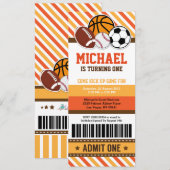 All Star Sport Ticket Pass Birthday Uitnodiging (Voorkant / Achterkant)