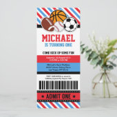 All Star Sport Ticket Pass Birthday Uitnodiging (Staand voorkant)