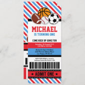 All Star Sport Ticket Pass Birthday Uitnodiging (Voorkant / Achterkant)