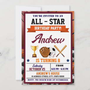 All Star Sporten Verjaardagsfeest Uitnodiging