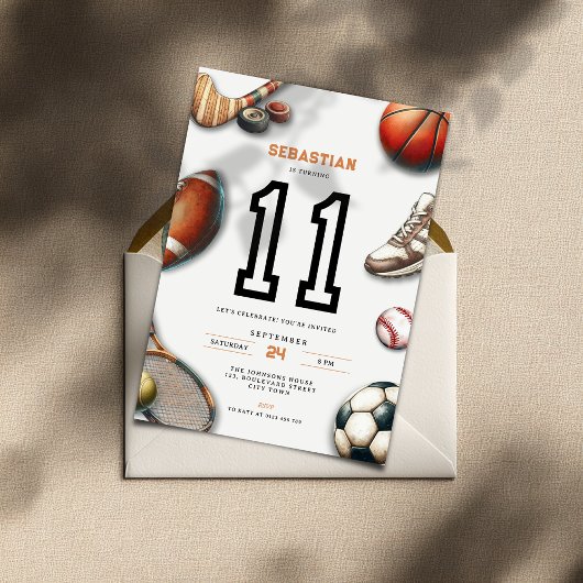 All Star Sports 11th Birthday Invitation for Boys