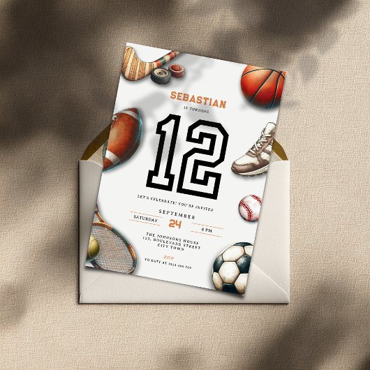 All Star Sports 12th Birthday Invitation for Boys
