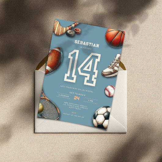 All Star Sports 14th Birthday Invitation for Boys