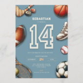 All Star Sports 14th Birthday Invitation for Boys (Devant)