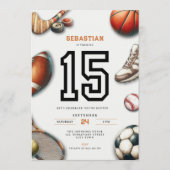 All Star Sports 15th Birthday Invitation for Boys (Devant)