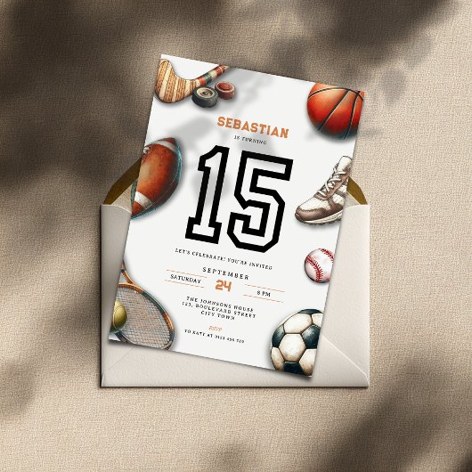 All Star Sports 15th Birthday Invitation for Boys
