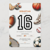 All Star Sports 16th Birthday Invitation for Boys (Devant)