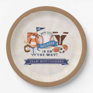 All Star Sports Boy Baby shower Papieren Bordje