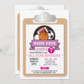 All Star Sports Party Roze Meisjes Verjaardag Uitn Kaart (Voorkant / Achterkant)