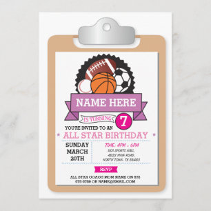All Star Sports Party Roze Meisjes Verjaardag Uitn Kaart