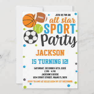 All-Star Sports verjaardagsuitnodiging Kaart