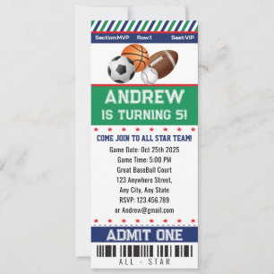 All Stars Sports Ticket Uitnodiging Verjaardag