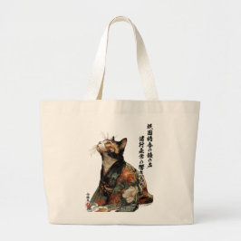 "All Things Change" Japanese Cat in Kimono Art Grote Tote Bag