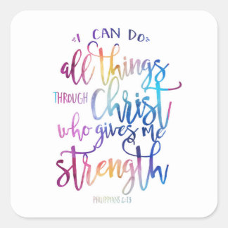 All Things Through Christ Bible Quote Typography S Vierkante Sticker
