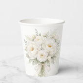 All White Floral Wedding Papieren Bekers (Achterkant)