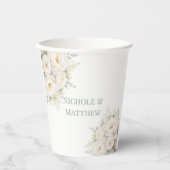 All White Floral Wedding Papieren Bekers (Voorkant)