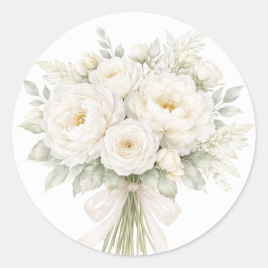 All White Floral Wedding Ronde Sticker (Voorkant)