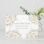 All White Floral Wedding Save the Date (Debout devant)