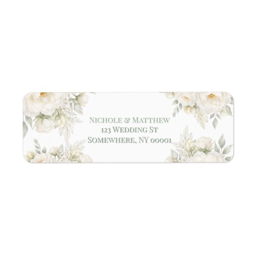 All White Florals Wedding Address Etiket (Voorkant)
