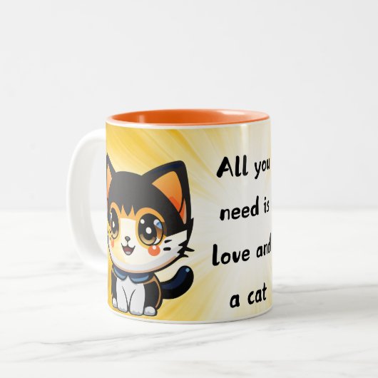 all you need is love and cat tweekleurige koffiemok (Voorkant links)
