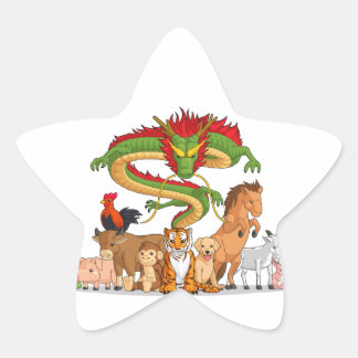Alle 12 Chinese dierentuindieren samen Ster Sticker