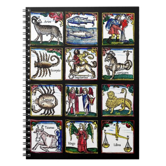 alle 12 Zandspierborden Aastrologische symbolen op Notitieboek (Voorkant)