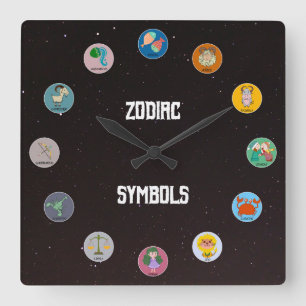 Alle 12 Zodiac-symbolen met Star Field Vierkante Klok