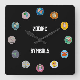 Alle 12 Zodiac-symbolen Vierkante Klok