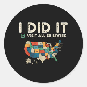Alle 50 Amerikaanse Staten Bezocht - Reis VS Kaart Ronde Sticker
