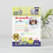 Alle aan boord, treinen verjaardagsfeestje uitnodi kaart (Staand voorkant)