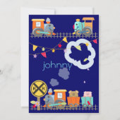 Alle aan boord, treinen verjaardagsfeestje uitnodi kaart (Achterkant)