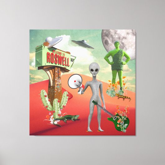 Alle Aliens UFO-woestijn Surreal Collage Canvas Afdruk (Voorkant)