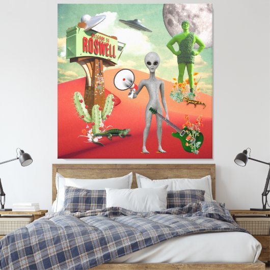 Alle Aliens UFO-woestijn Surreal Collage Canvas Afdruk (Insitu (Slaapkamer))