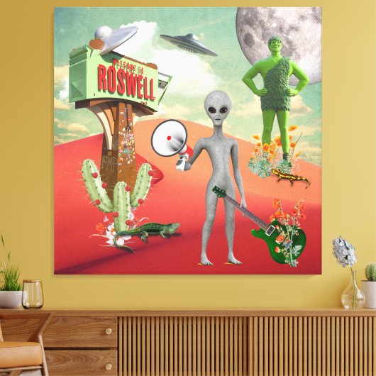 Alle Aliens UFO-woestijn Surreal Collage Canvas Afdruk (Insitu (Woonkamer))