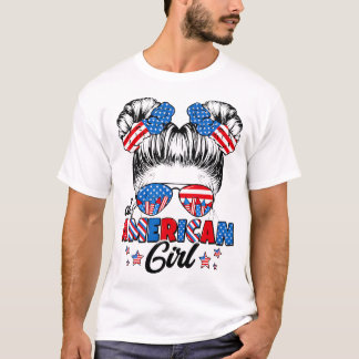 Alle Amerikaanse Grappig Meisje Messy Bun Patrioti T-shirt