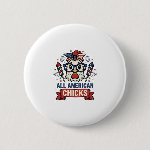 Alle Amerikaanse Kuikens Patriottische Kip Vector Ronde Button 5,7 Cm