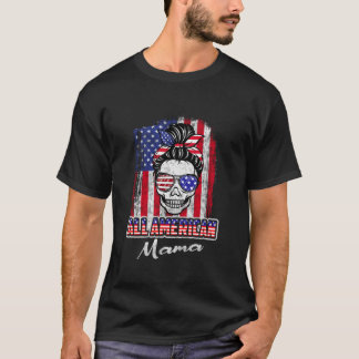 Alle Amerikaanse Mama Patriottische Messy Bun Skul T-shirt