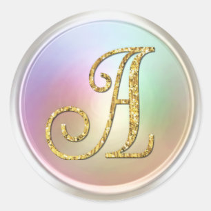 ALLE BEGINLETTERS Gouden Monogram 3 Parelachtig Ronde Sticker