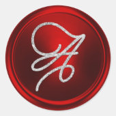 ALLE BEGINLETTERS Zilveren Script Monogram Rood Ronde Sticker (Voorkant)