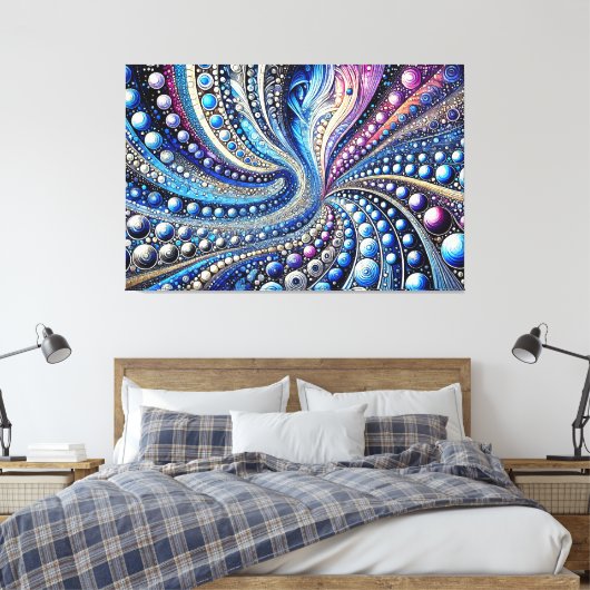 Alle blauwe en Paarse Stippen Canvas Afdruk (Insitu (Slaapkamer))