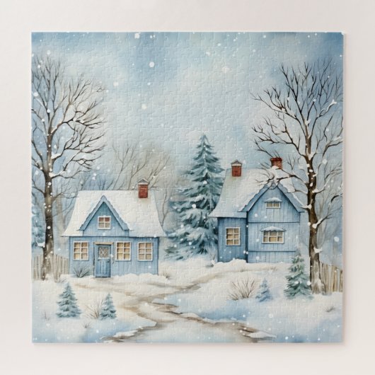 Alle Blauwe Winter Scene Oude Cabin Nostalgic Legpuzzel (Horizontaal)